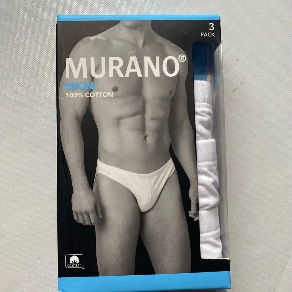 NEW Men's Murano Solid Cotton Bikini Briefs White 3 Pack